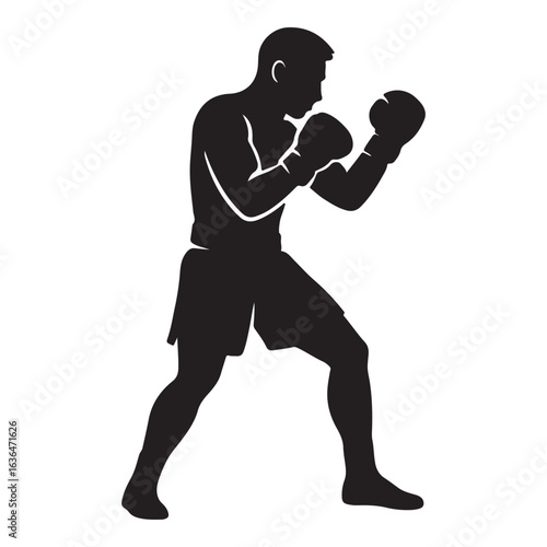 "Boxer Silhouette – Male Fighter in Boxing Stance Vector"

