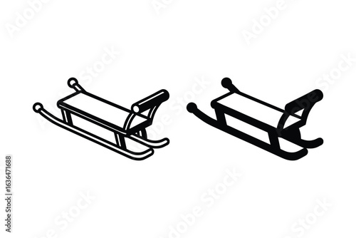 Two Sleds in Black and White Winter Sport Equipment Silhouette