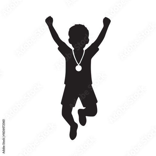 "Winner Boy Silhouette – Child Athlete with Medal Vector"

