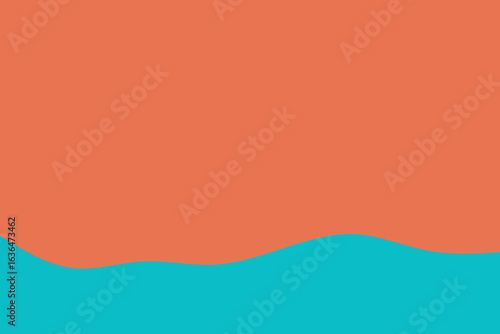 A vibrant abstract background features a bold coral orange upper section gracefully meeting a soothing teal blue lower portion with a gentle wavy line.