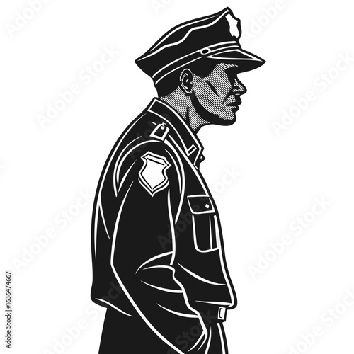 Isolated Black Silhouette of Policeman Law Enforcement Vector Illustration on White Background