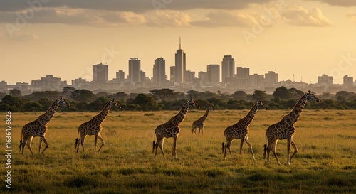 Nairobi's Skyline: Giraffes & City at Dawn