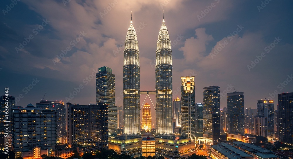Obraz premium Kuala Lumpur's Twin Towers: Night's Embrace