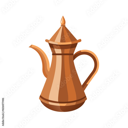 Copper coffee pot with ornate lid and spout beverage drink