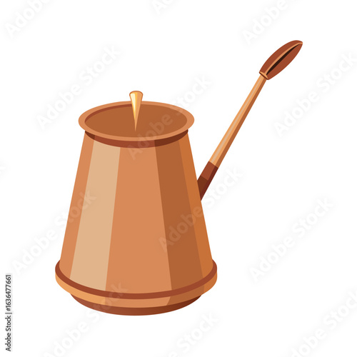 Copper cezve with long handle and lid on white background ibrik coffee