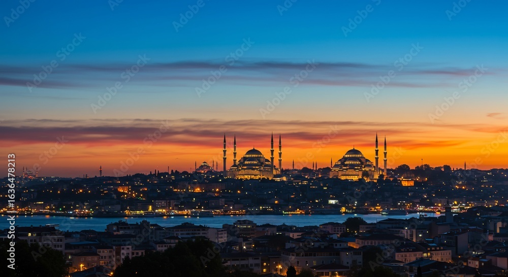 Obraz premium Istanbul Sunset: Sultan Ahmed Mosque Panorama