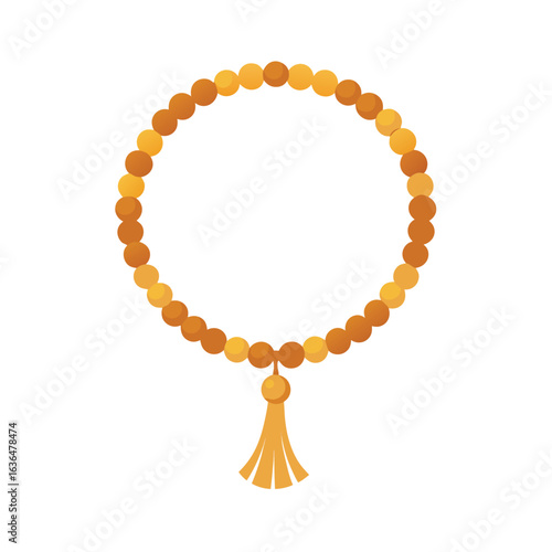 Orange prayer beads with tassel on white background mala rosary