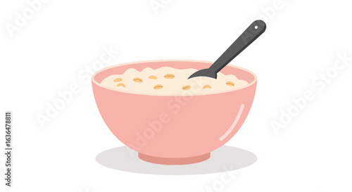 Healthy breakfast concept with oatmeal bowl on white background