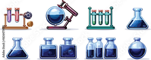 Colorful laboratory glassware icons