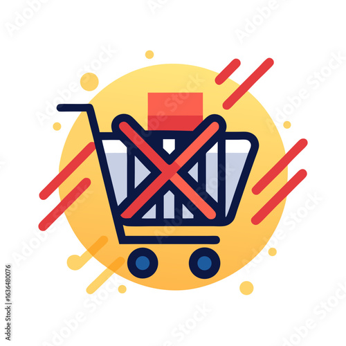 Crossed-Out Shopping Cart Icon Vector for Buy Nothing Day Concept