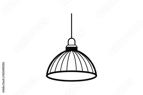 Hanging Lamp with Ribbed Shade Minimalist Interior Lighting Fixture Design in Silhouette