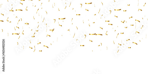 Falling shiny golden confetti isolated on transparent background. Bright festive tinsel of gold color. Golden confetti falling down isolated on transparent background.