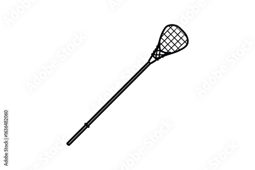 Lacrosse Stick Illustration with Netting and Shaft Sporting Equipment Isolated on White Background Silhouette