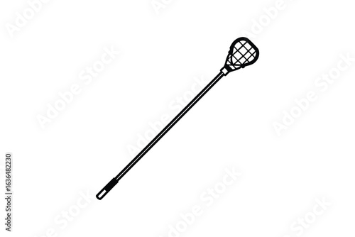 Lacrosse Stick Illustration in Black and White Silhouette Style for Sport Equipment and Team Graphics