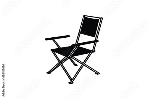 Folding Camping Chair Design in Black and White Silhouette Style
