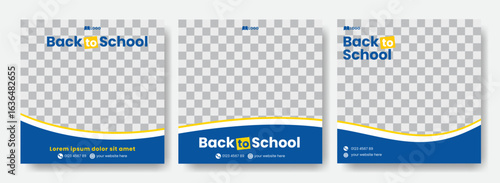 School admission social media post banner design. back to school social media post banner design set. Back to school admission promotion banner.