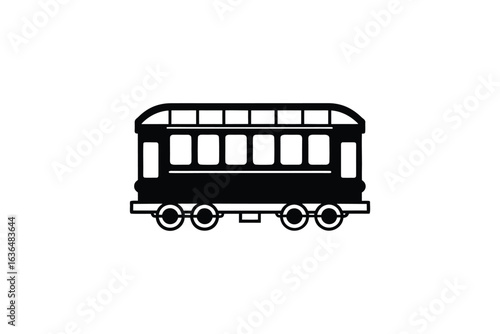 Vintage Railway Carriage Wagon Illustration in Black and White Silhouette