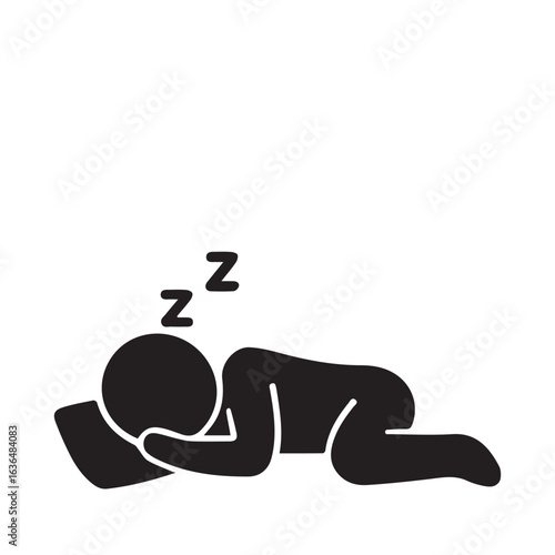 Sleeping person silhouette vector illustration, lying on side with pillow and Z symbols, flat design isolated on white background.