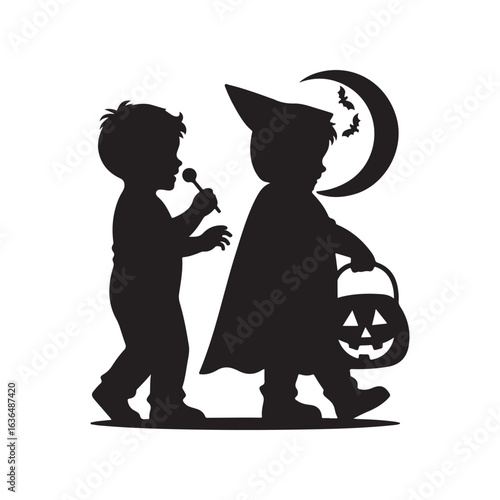treat kids vector silhouette clip art logo design illustration