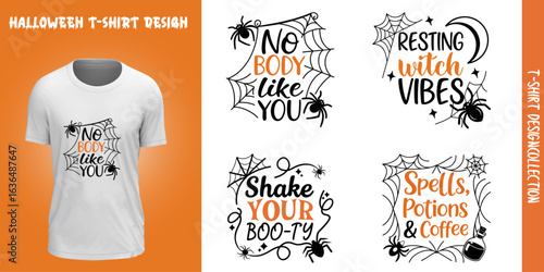 Halloween T Shirt Design Collection with Spiders Cobwebs and Witchy Sayings for Apparel