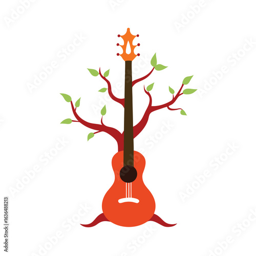 Fantasy guitar tree hybrid with branches of melodic harmony vector art illustration