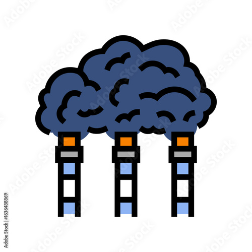 factory chimneys emitting thick smoke air pollution color icon vector illustration