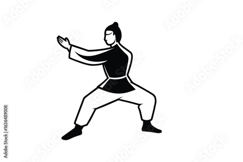 Martial Arts Master in Stance Focused and Ready Depicted in a Bold Silhouette Style silhouette