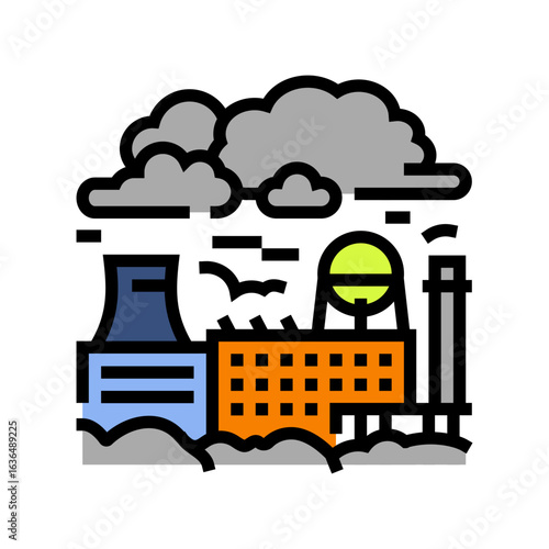 industrial zone covered heavy smog color icon vector illustration