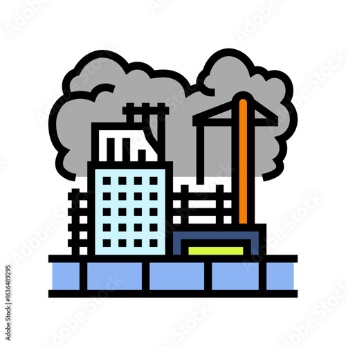 construction site raising dust clouds color icon vector illustration