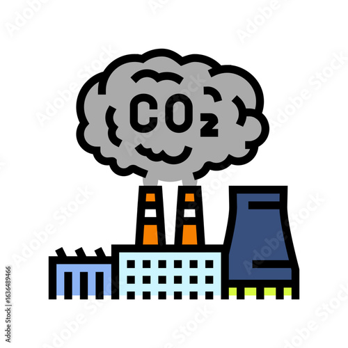 power plant releasing co2 air pollution color icon vector illustration
