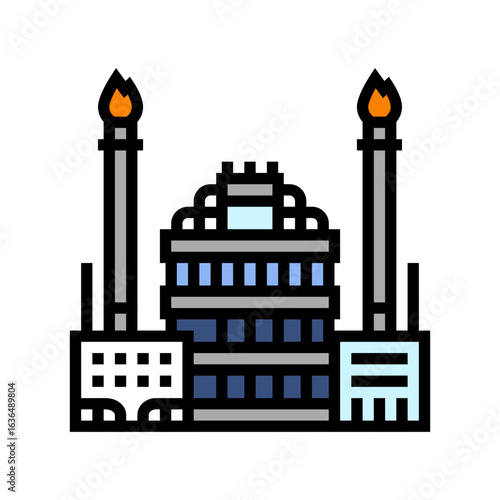 oil refinery flare stacks air pollution color icon vector illustration