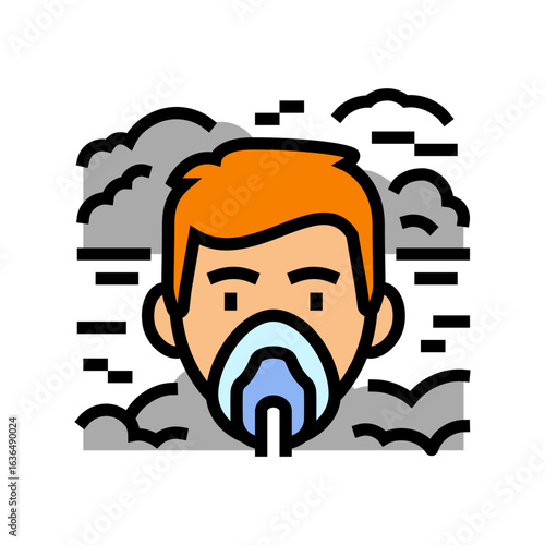 child holding inhaler smoggy area color icon vector illustration