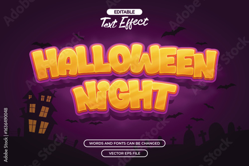 Halloween night editable text effect with with bat silhouette decoration
