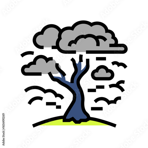 dead withered tree under polluted sky color icon vector illustration