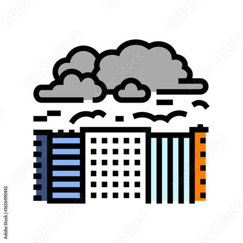 thick pollution cloud hanging over skyscrapers color icon vector illustration