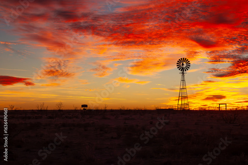 Windmill Silhouette at Fiery Texas Sunset