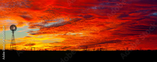 Windmill Silhouette at Fiery Texas Sunset