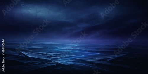 Night storm over the dark ocean with lightning and reflection on the water