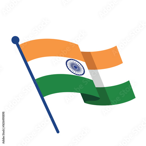 Illustration of the Indian flag waving proudly on a flagpole, a symbol of national pride and celebration.