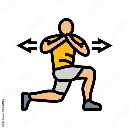 dynamic lunge rotation functional fitness color icon vector illustration
