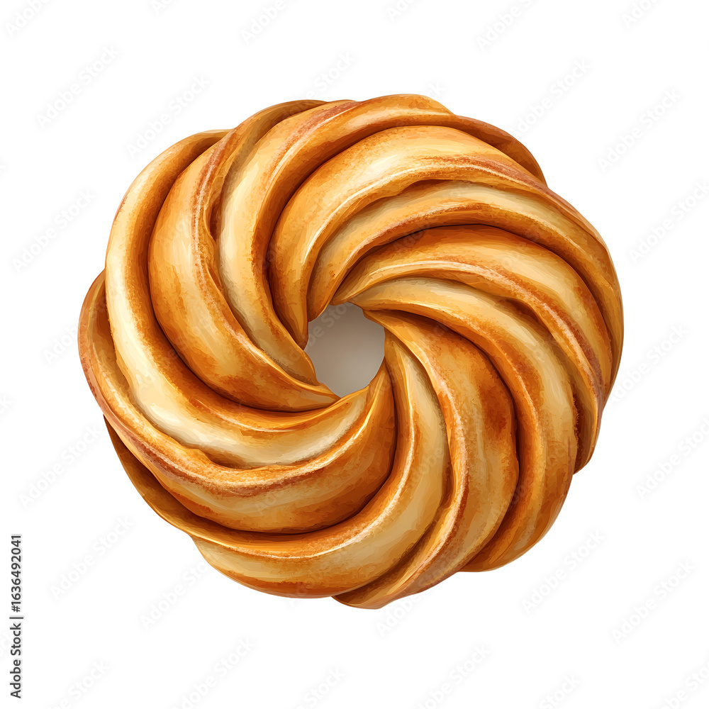Fototapeta premium Delicious Sweet Cinnamon Bun Roll Isolated on White Background for Bakery Illustration