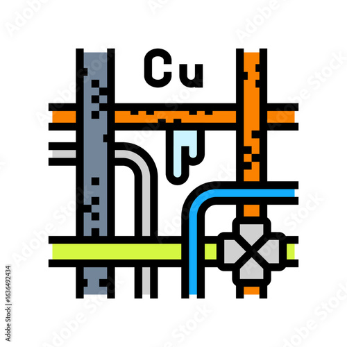 rusted copper pipes leaking heavy metals water supply color icon vector illustration