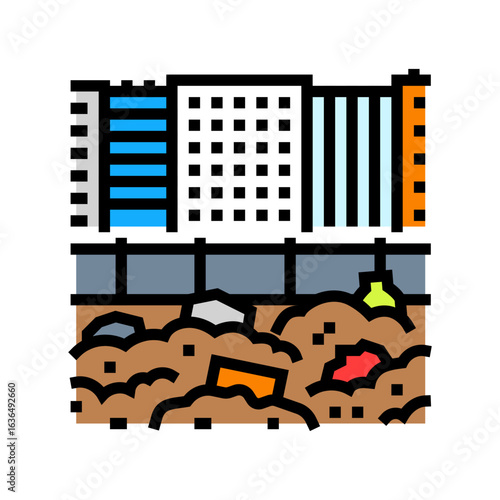 toxic metals e waste affecting urban environments color icon vector illustration