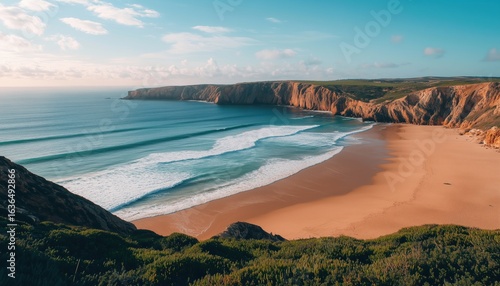 Spectacular View Of Praia Do Amado: A Popular Beach And Surfing Destination Near Sagres And Lagos In Costa Vicentina, Algarve, Portugal.
