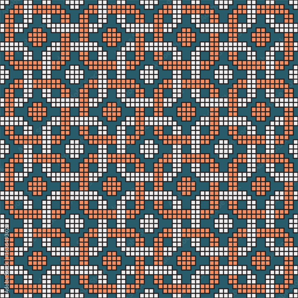 Fototapeta premium Pixelated Interwoven Knotwork Repeating Tile with Geometric Shape and Retro Color