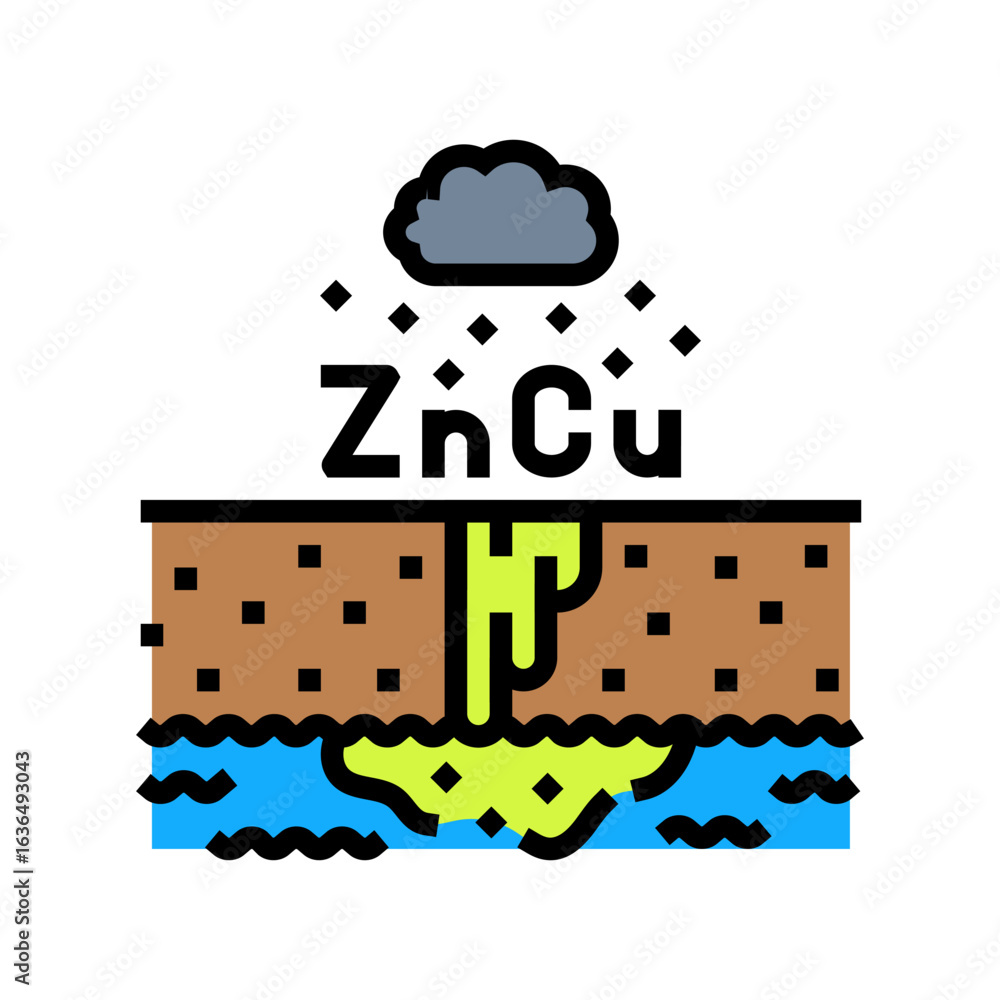 Fototapeta premium copper zinc runoff river system after heavy rainfall color icon vector illustration