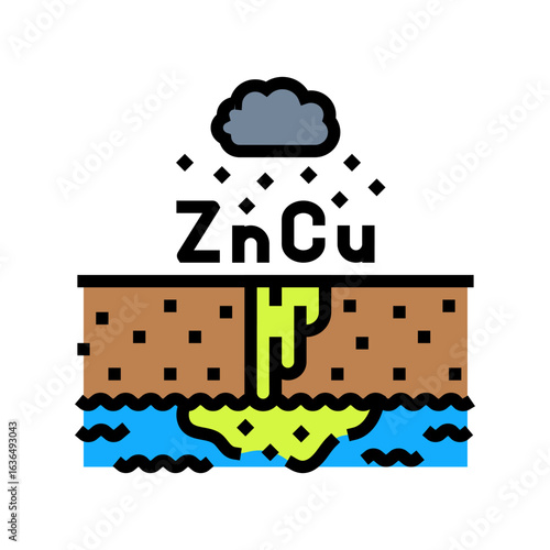 copper zinc runoff river system after heavy rainfall color icon vector illustration