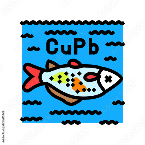 fish death lake due high concentrations copper lead color icon vector illustration