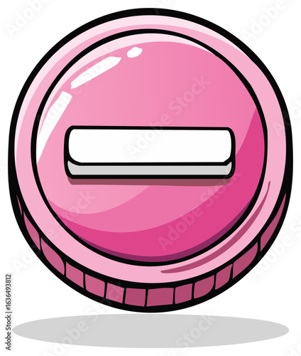 Simple pink minus sign button with a glossy surface and thick outline