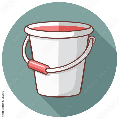 White bucket filled with red liquid and a metal handle with a red grip